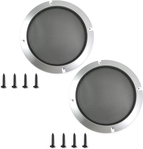Fielect 2Pcs 6.5" Speaker Grill Cover Mesh Decorative Circle SubWoofer Grill Cover with 8 Screws, Silver Metal Trim