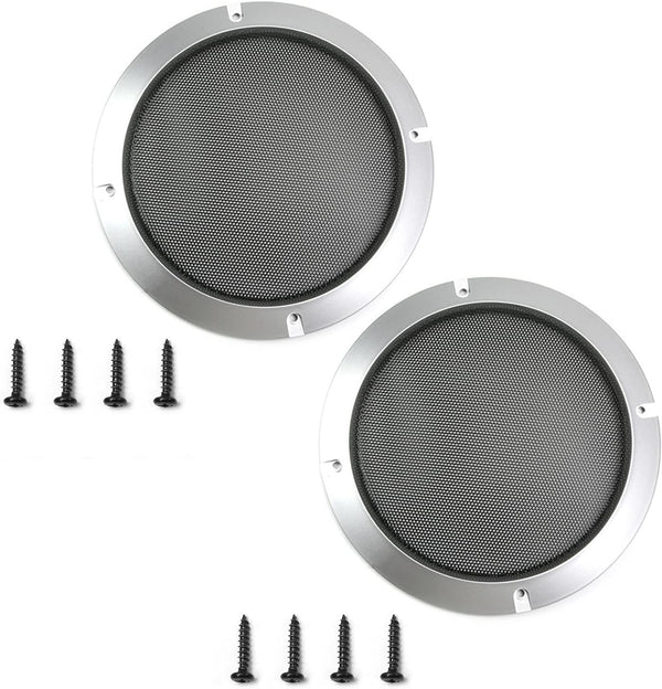 Fielect 2Pcs 6.5" Speaker Grill Cover Mesh Decorative Circle SubWoofer Grill Cover with 8 Screws, Silver Metal Trim