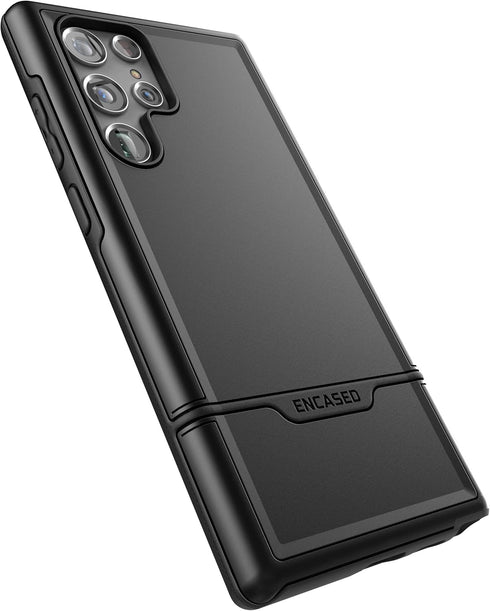 ENCASED Heavy Duty Protective Case for Samsung Galaxy S22 Ultra - Black Phone Cover