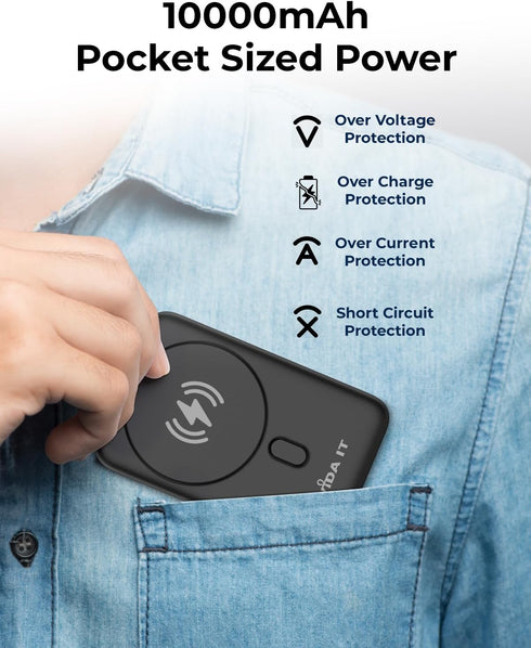 Vida IT 10000mAh Fast Wireless Portable Charger, Magnetic Power Bank for iPhone 15/14/13 Pro Max, Samsung Cell Phone,