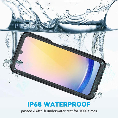 Lanhiem for Samsung Galaxy A25 5G Case, IP68 Waterproof Dustproof, Built-in Screen Protector, Rugged Full Body Shockproof Protective Cover for Samsung A25 5G /4G 6.5", Black/Clear