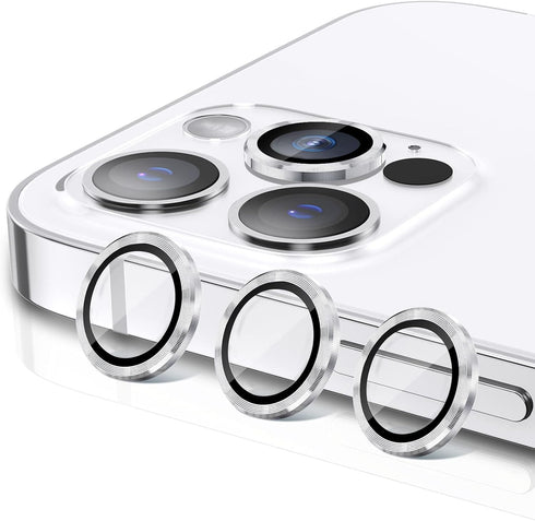 Campera Lens Protectors for iPhone 13 Pro 6.1" & 13 Pro Max 6.7", Anti-Scratch HD Tempered Metal Glass, 3-Set Silver