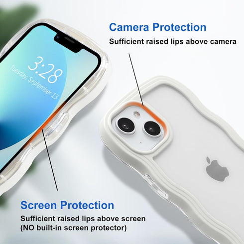 Anuck iPhone 13 Case - Wavy Edge Clear Back, Shockproof Soft TPU & Hard Bumper, Anti-Slip Grip, Cute Design for Women,