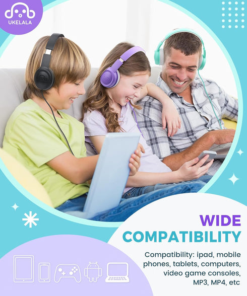 C3 Kids Headphones Wired, On-Ear for Boys Girls with 3.5mm Jack, Foldable, Adjustable, Purple