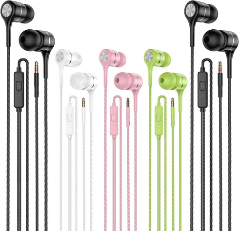 Earbuds Earphones with Microphone, 5 Pack Wired Heavy Bass Headphones, Noise Isolating for iPad, Desktop, 3.5mm