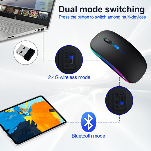 Wireless Bluetooth Mouse for iPad/MacBook Pro/Air/Laptop/PC, Rechargeable Silent Portable Slim Mouse for Surface