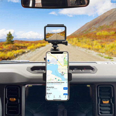 Bronco Phone Mount with Camera Mount, 360° Adjustment Metal Dashboard Cell Phone Mount for Ford Bronco 2021+