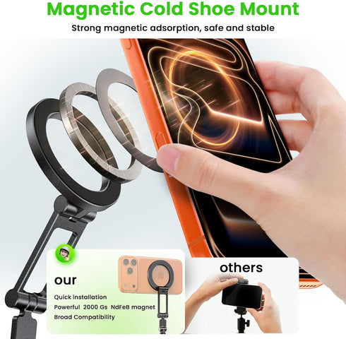 LOXP 1/4" 17/16/15/14/13/12 Magnetic Phone Tripod Mount with Cold Shoe, Adjustable Aluminum Alloy Phone Mount, Phone
