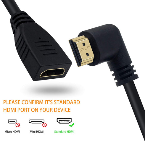 Poyiccot 8K HDMI Extension Cable, 90 Degree Left Angle Male to Female HDMI 2.1 Adapter, 48Gbps, 0.5feet