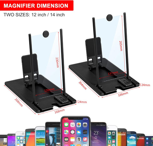 werfami 14" 3D Screen Magnifier with Bluetooth Remote HD Phone Amplifier Projector Screen for Movie Gaming Video Fits