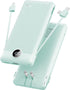 VRURC Portable Charger 10000mAh, Built-in Cables & AC Wall Plug, Compact Lightweight Power Bank for Smart Phones - Green