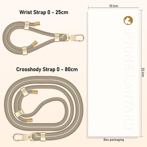 UKON Cell Phone Lanyard,Crossbody Lanyard and Wrist Strap Premium Metal Buckle Phone Charms with 2 X Phone Patch Compatible with All Smartphone(Khaki)