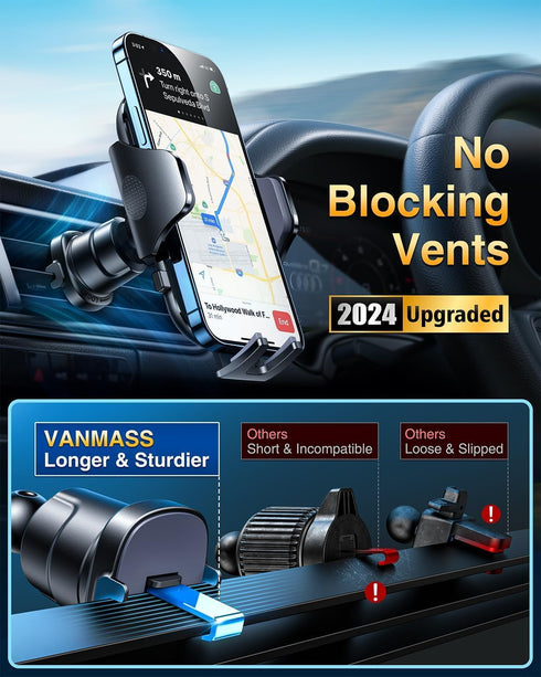 VANMASS 2024 Newest Military-Grade Car Phone Holder Mount, Over 60LBS Suction, Dashboard Windshield for iPhone 15 Pro