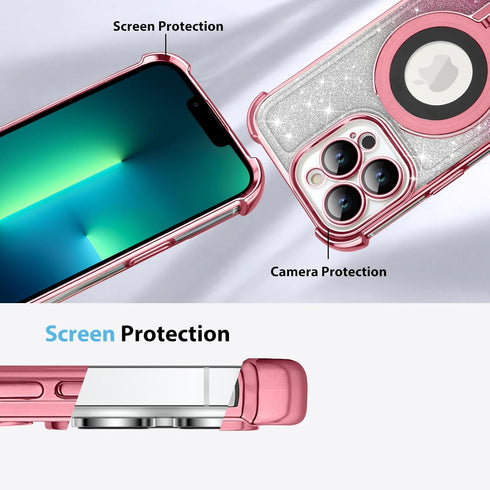KANGHAR for iPhone 13 Pro Max Case, MagSafe Support, Kickstand, Electroplate Edge, Shockproof, Pink