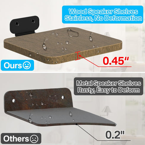 Universal Rear Speaker Wall Mount for Samsung, Roku, Sony, JBL, Vizio, LG - Adjustable Wooden Shelf for Satellite