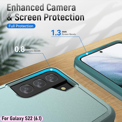 LMDAMZ Galaxy S22 Rugged Shock Resistant Case (6.1") with Magnetic Car Mount & 2 HD Tempered Glass Protectors (Green)