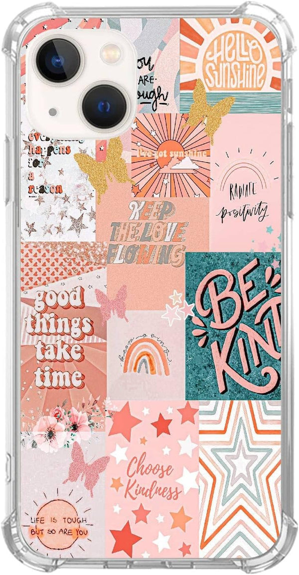Light Pink Indie Aesthetics Collage Case for iPhone 14, Cute Girly Unique Soft TPU Bumper