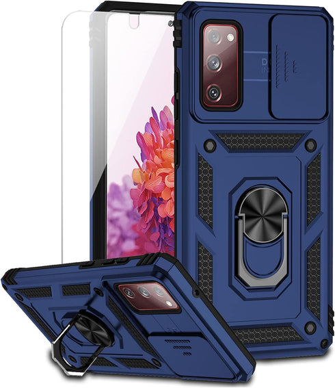 Samsung Galaxy S20 FE 5G Case with Camera Lens Cover, Military-Grade Drop Tested Magnetic Ring Holder Kickstand Case