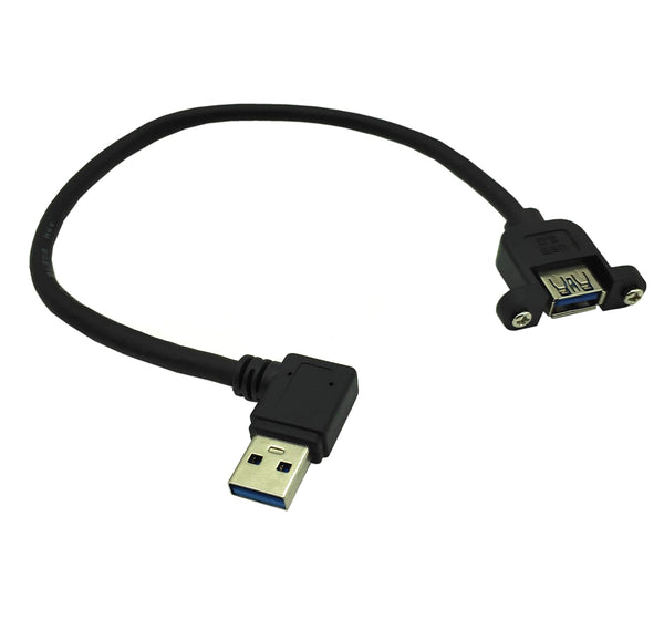 Panel-Mount USB 3.0 Extension Cable, Haokiang 1 ft/30cm Right Angle USB 3.0 Type A Male to Female with Screw Hole