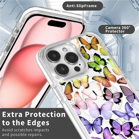 Zeggi 15 15 6.1'' for iPhone Case(Compatible with Magsafe),Gradient Butterfly Transparent Magnetic Anti-Fall White