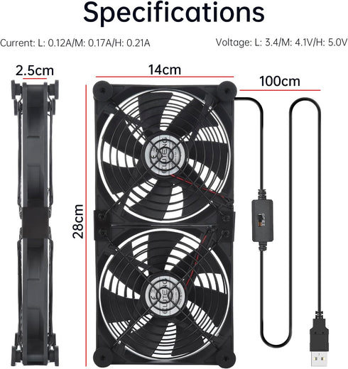 ELUTENG 140mm 3 12V Dual AC USB Computer Fan USB Fans for Cooling Speed Control Computer Fan with AC Plug for Laptop