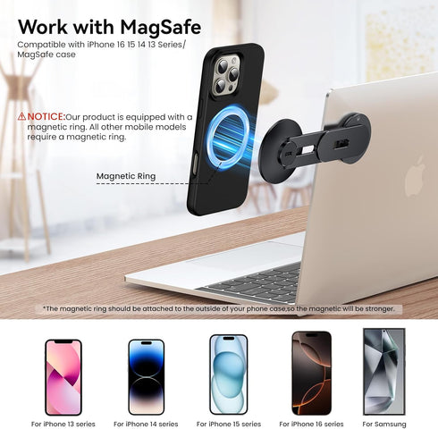MAGDIGITEH 15W 17/16/15/14/13/12 Laptop Phone Holder, Magnetic Phone Stand Fast Wireless Charger for MagSafe for iPhone