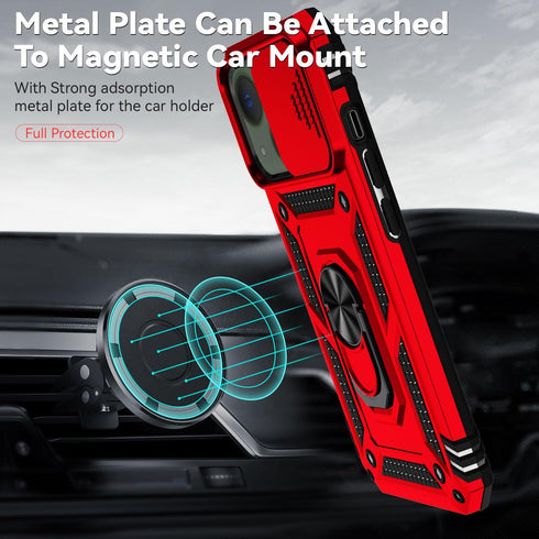 SunStory iPhone 13/14 Case (Red) - Military-Grade, HD Screen Protector, Slide Camera Cover & Kickstand.