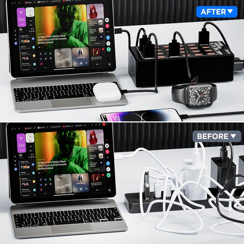 24-Port 100 Watt Charging Station for Multiple Devices, Rapid USB Charging Station for Hotels, Schools, and Travel