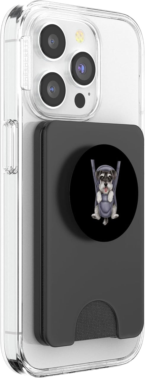Miniature Schnauzer Puppy Lover PS Funny Miniature Schnauzer Puppy In A Baby Carrier. Dog Lover PopSockets PopWallet