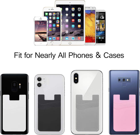 SS Card Holder for Back of Phone, Cell Phone Wallet Stick-on Credit Card Sleeve, Silicone Pouch, 4 Pack