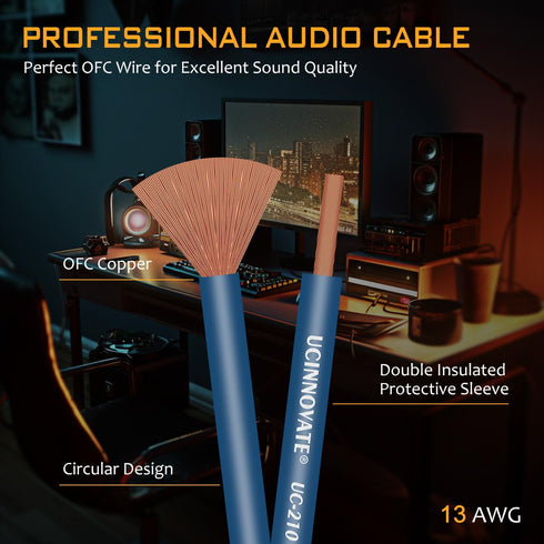 UCINNOVATE Bi-Wired Speaker Cable with Pin Banana Plugs, 13 AWG 2 Pack 9.8Ft Speaker Wire with Gold-Plated Plugs,