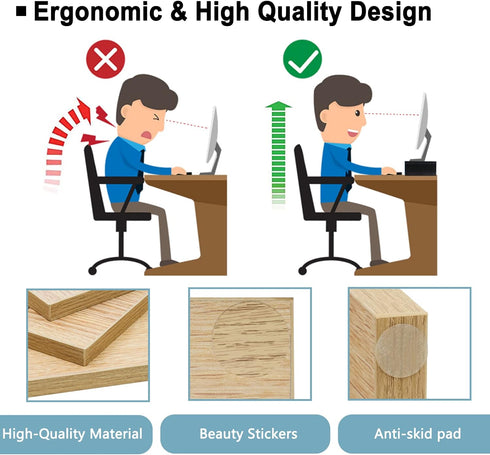 TEAMIX 2 Pack Monitor Stand Riser, 20 inch Wood Monitor Stand for TV/Screen/PC/Printer/Laptop, Desktop Organizer