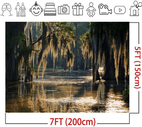 7x5ft Swamp Landscape Backdrop, Jungle Trees Woodland Forest Rainforest Photography Studio Background Party