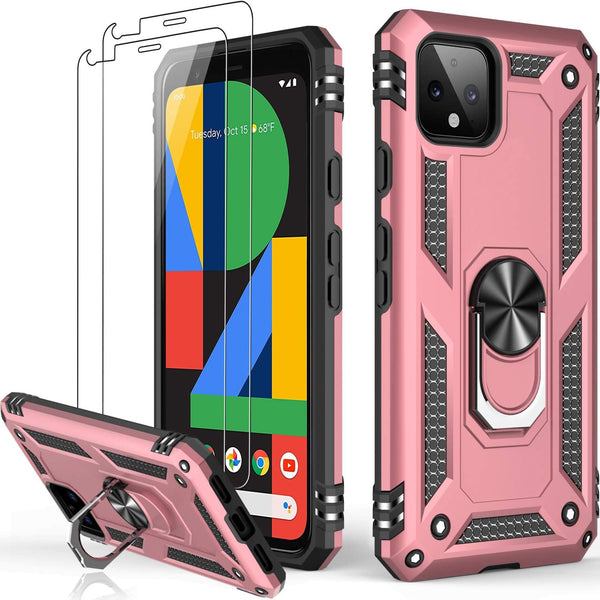 LUMARKE Case for Google Pixel 4 with Screen Protector, Military Grade Protective Phone Cover with Magnetic Ring