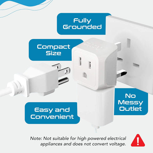 Ceptics UK Travel Plug Adapter, 2 in 1 Type G Adapter, US to UK Adapter with Dual USA Inputs, 3 Pack