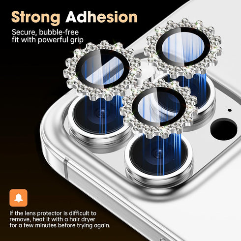 Xfilm for iPhone 16 Pro/16 Pro Max Camera Lens Protector, Stylish Diamond Ring Design, Scratchproof Protector