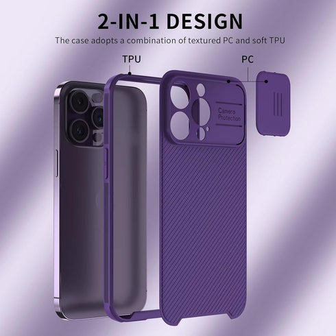 iPhone 13 Pro Max Case - Slim Magnetic Cover with Slide Lens, MagSafe Compatible, 6.7" Purple for iPhone 13 Pro Max.