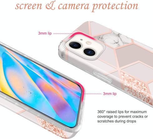 JAHOLAN Bling Glitter Sparkle Case for iPhone 12 Mini, Marble Design Clear Bumper TPU Soft Rubber Silicone Cover, 5.4