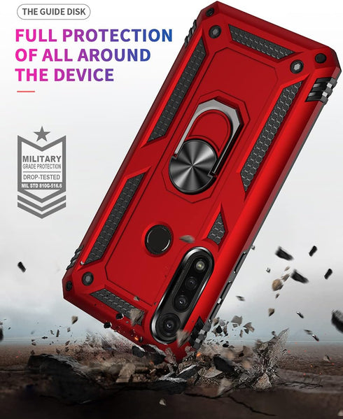 Heavy Duty Case for Moto G Power 2020 with Screen Protector, Magnetic Kickstand, 16ft Drop Tested, Red