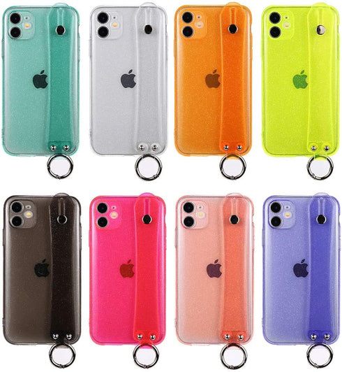 Omorro Bling Girly Case for iPhone 12 Pro Max - Glitter Candy Color Crystal Clear Cover with Adjustable Hand Finger