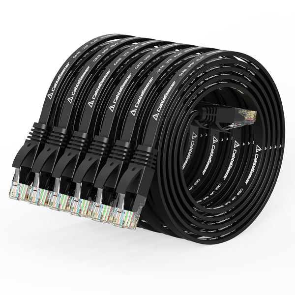 Cat 6 Ethernet Cable 3ft (6 Pack) - Flat Internet Network Cable - Black Computer Cable with Snagless RJ45 Connectors