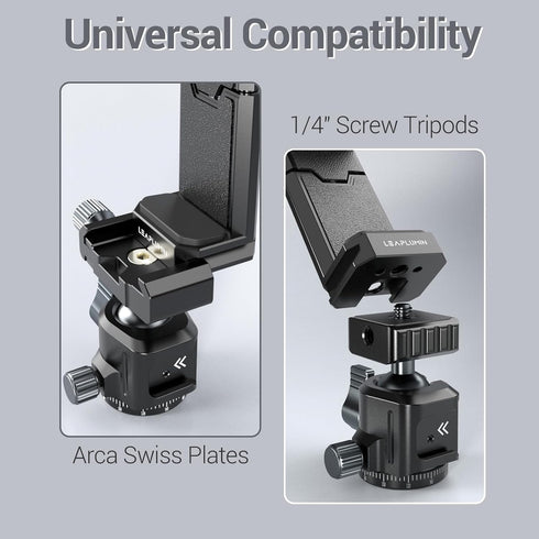Tripod Phone Mount Holder - Universal Smartphone Mount Adapter with Sliding Cold Shoe and Arca Swiss Quick Release Plate