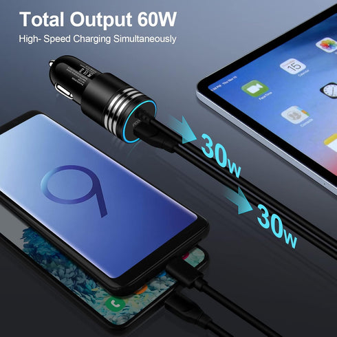 Android 60W USB Type C Car Charger Adapter, Fast Charging for Samsung Galaxy S23 Ultra/S23+/A14 5G/A54/A34