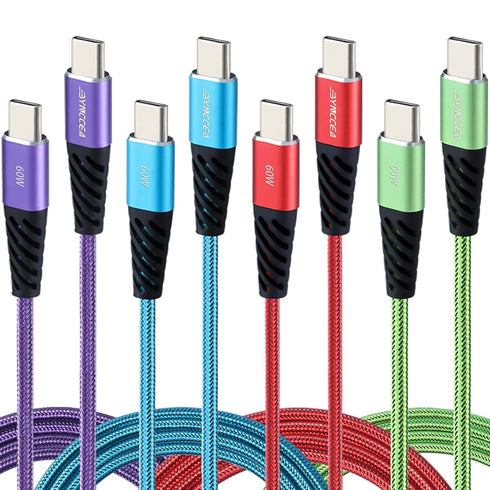 USB C to USB C Charger Cable 4-Pack 10ft Fast Charging Nylon Braided 60W (5A) Type C Cable for Phone 15/15 Pro/15