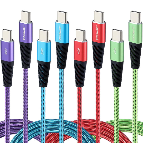 USB C to USB C Charger Cable 4-Pack 10ft Fast Charging Nylon Braided 60W (5A) Type C Cable for Phone 15/15 Pro/15