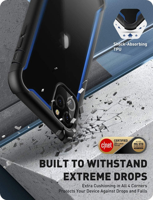 i-Blason Ares Series Case for iPhone 11 Pro, Rugged Clear Bumper with Built-in Screen Protector, Blue