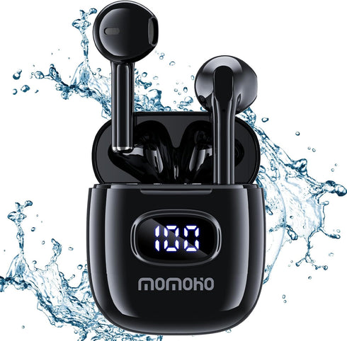 T11 Wireless Earbuds with LED Power Display for iPhone Android, 50H Play Time, Waterproof Bluetooth Mic (Black)