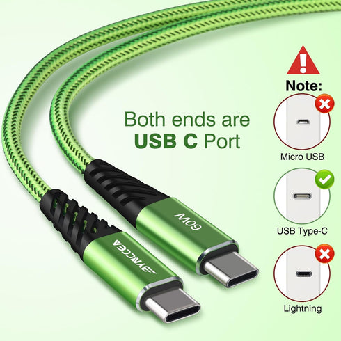 USB C to USB C Charger Cable 4-Pack 10ft Fast Charging USB C Cable, Nylon Braided 60W(5A) Type C to Type C Cable for Phone 15/15 Pro/15 Plus/15 Pro Max S22 S23 Note 20
