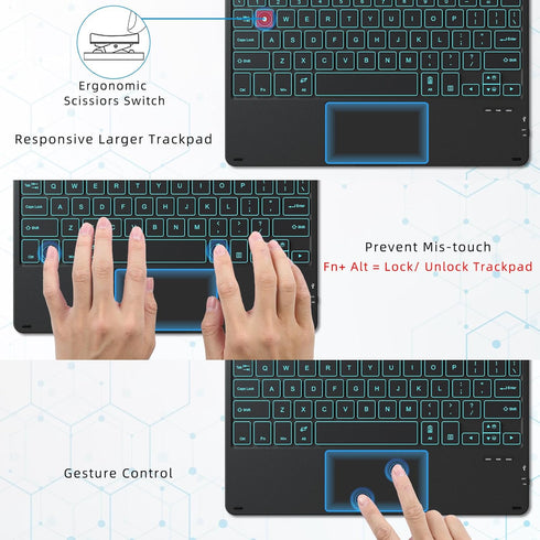 Keyboard Case for Surface Go (3/2/1) - Black, Magnetic Detachable, Rechargeable Bluetooth Keyboard with Trackpad, 7