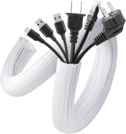 AGPTEK White Cable Sleeve Cover, 2 Pack 5ft Cord Management Wire Organizer for Home Office